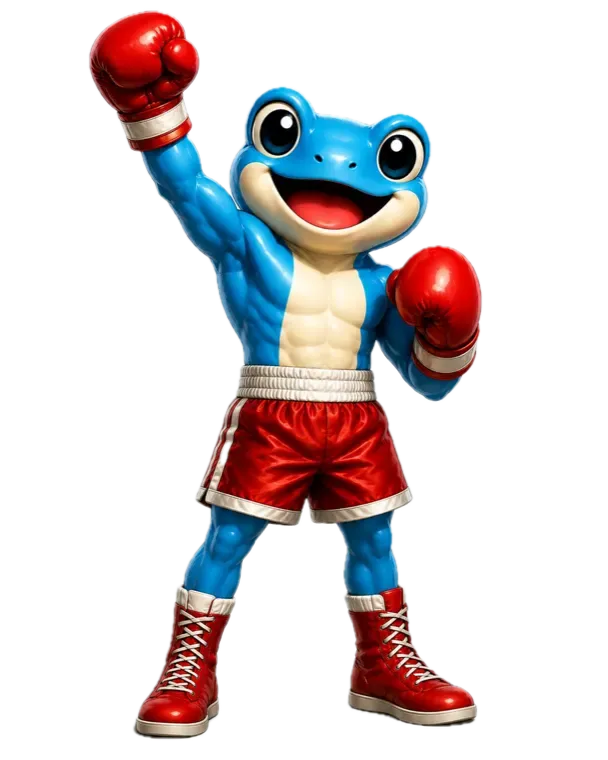 Boxing frog, gloves raised
